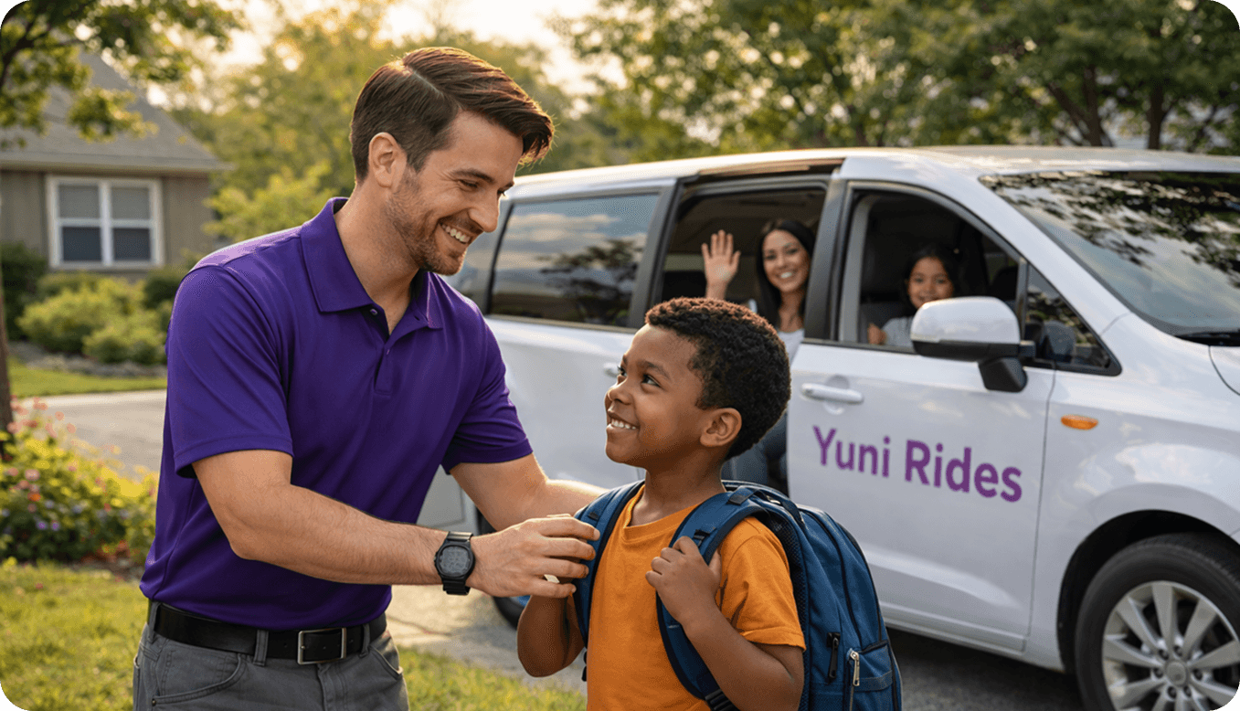 Yuni Rides driver safely transporting a child to school